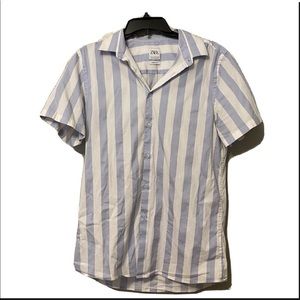 Zara blue white stripe men’s button down short sleeve shirt